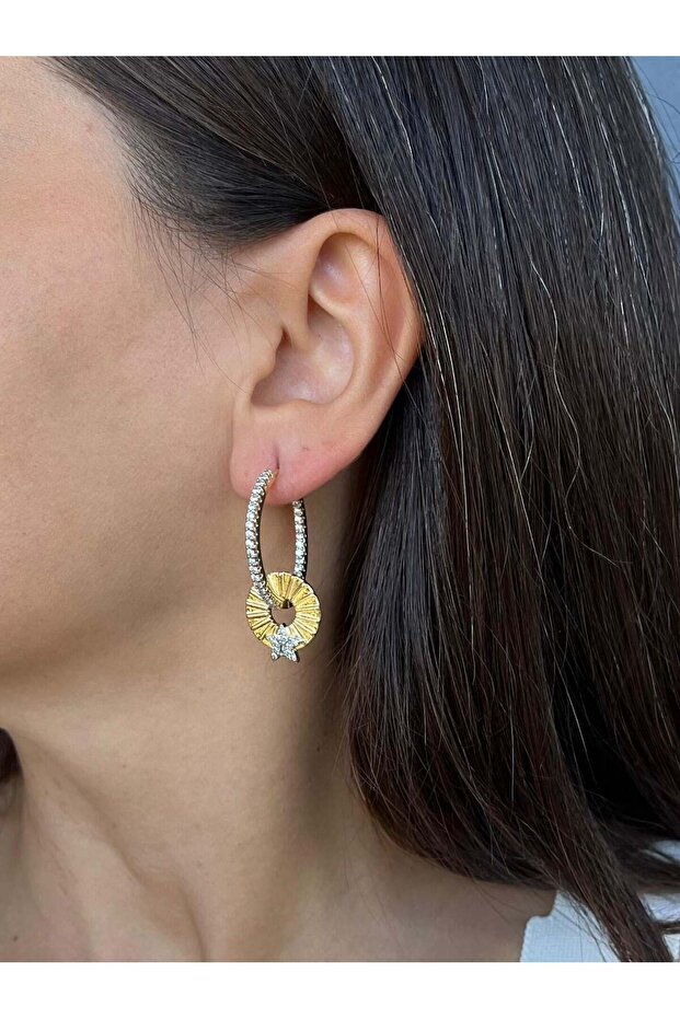 Gold Color Combined Circle Star Earrings