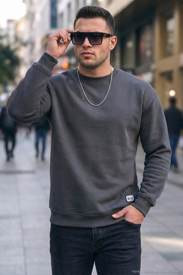 عادية تناسب طاقم الرقبة القطن مشعر من الداخل لينة مضلع العرق الرجال SWEAT5905255