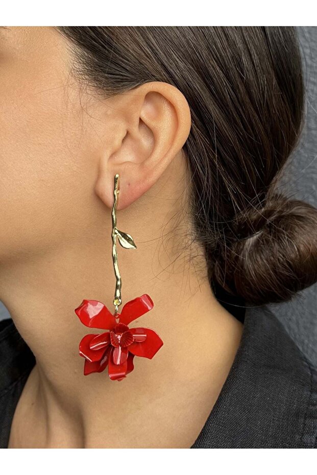 Red Flower Pendant Earrings