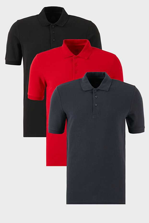 Cotton Regular Fit Buttoned Polo Neck 3 Pack t Shirts Men's t Shirt 5902127 S3