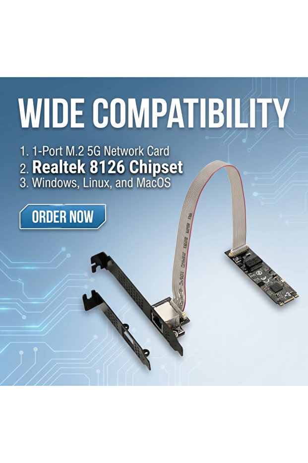 5GBase-T 1 Port 5000Mbps M.2 B Key M Key to PCIe 5Gb Ethernet Card RTL8126 RJ45 LAN Controller Card