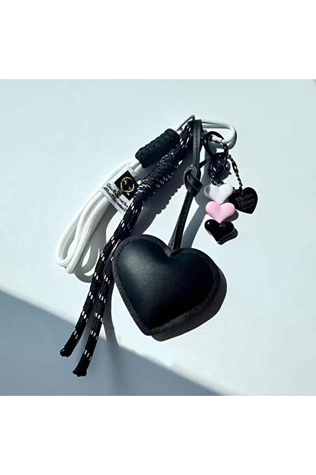 black Bag Pendant Gift Heart Shape PU Leather Braided Rope Keychain Bag Decor Charm Bag Car Key Acce