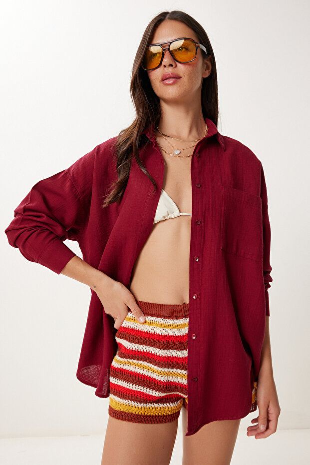 Claret Red Oversize Muslin Shirt - Lmx0002