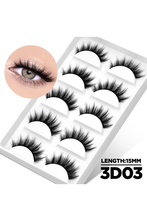 5 Pairs-3D03 Lasvirey Cat Eye Lashes Manga Lashes Styles 3D Faux Mink Lashes Soft Cross Wispy Natura