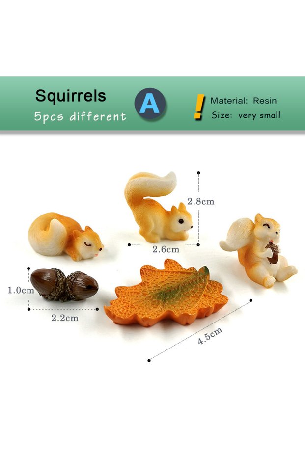 Squirrel Set A 5pcs Squirrel Miniature Figurine Cartoon Simulated Animal Character Fairy Garden Home