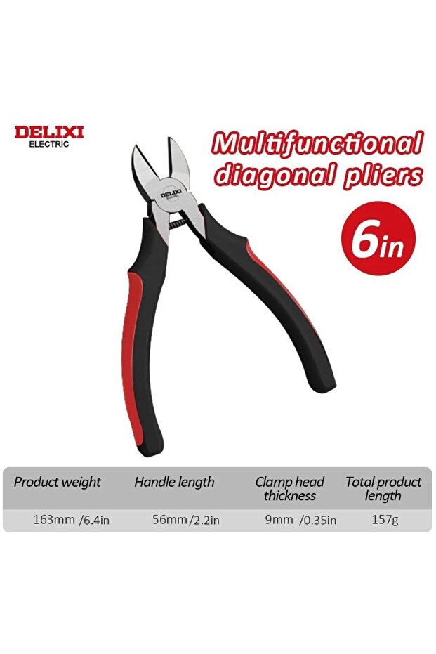 DHGDC06MXS DELIXI ELECTRIC Wire Pliers,Sharp Large Opening Diagonal Pliers Needle Nose Pliers,for Cu