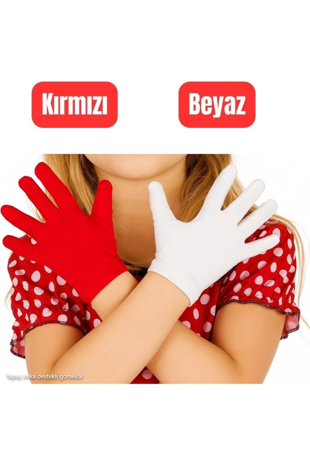 Children's Red and White Color & Band & Pantomime & Performance & Ceremonial Gloves