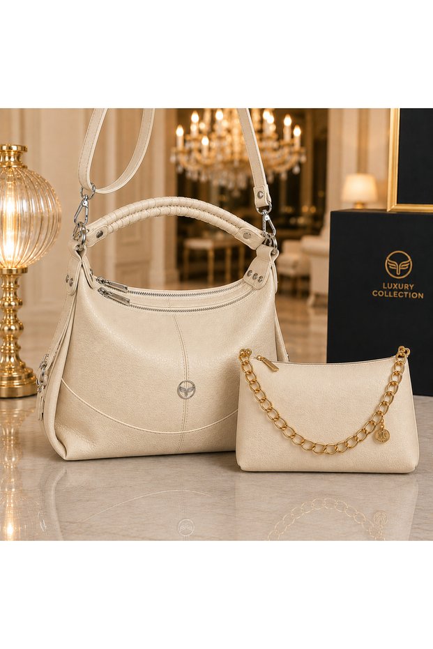 Luxury Set of 2, Excellent Quality Shoulder Bag and Handbag + Large Size Wallet Set with Phone Compartment, Stylish Modern Gift