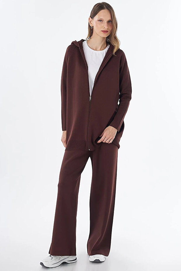 Hooded Detailed Knitwear Set Brown