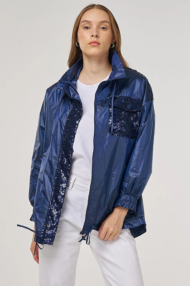 Sequin Embroidered Jacket Indigo