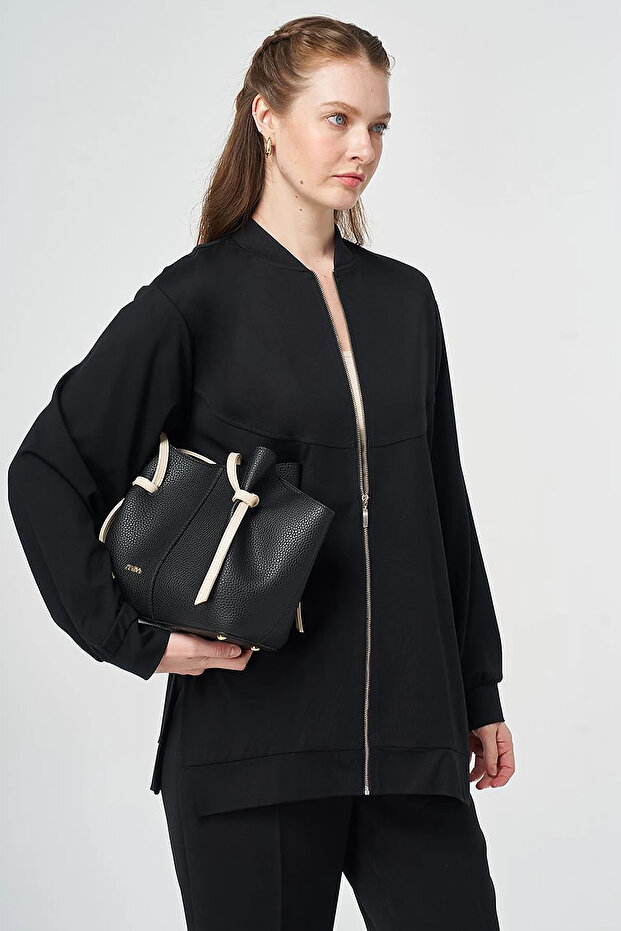 Zipper Closure College Collar Jacket Black