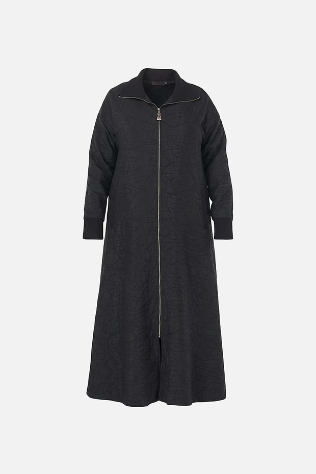 Embossed Pattern Mock Neck Coat Black
