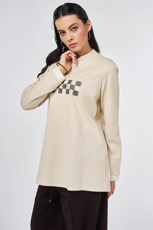 Slogan Printed Combed Cotton Sweatshirt Cream