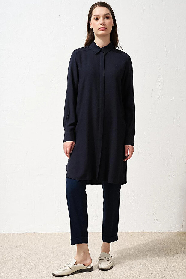 Hidden Pat Basic Long Tunic Navy Blue