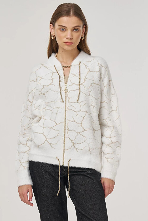 Zipper Closure Knitwear Cardigan Ecru