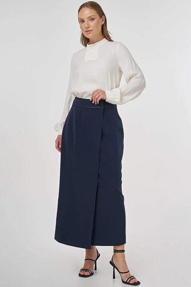 Anlevop Detailed Pencil Skirt Dark Navy Blue