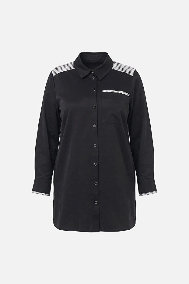 Stripe Pattern Cotton Tunic Black