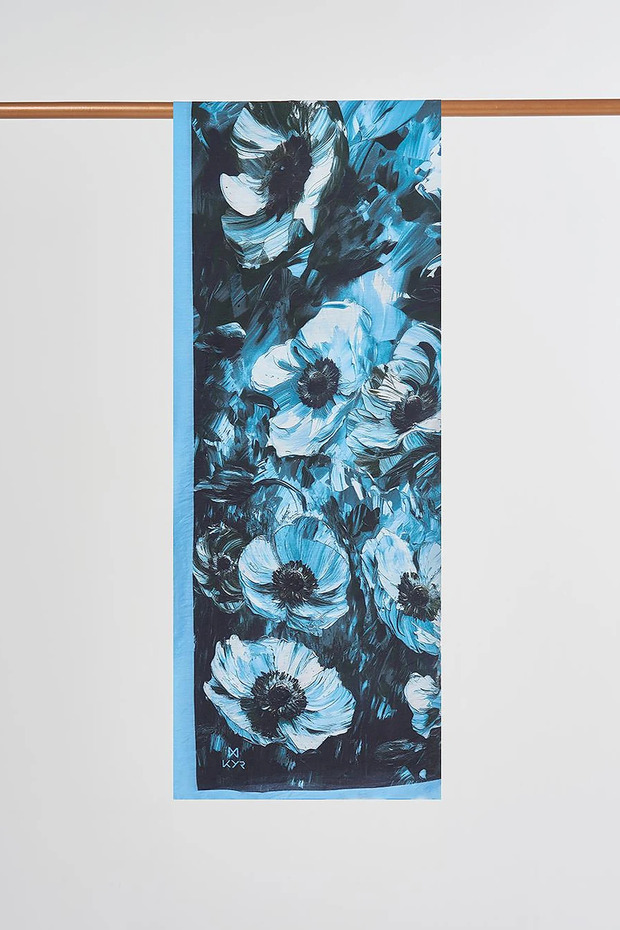 Floral Pattern Viscose Shawl Blue