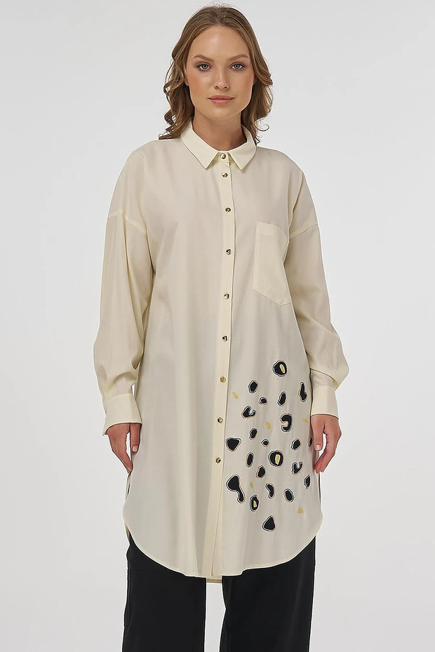Embroidered Viscose Tunic Ecru