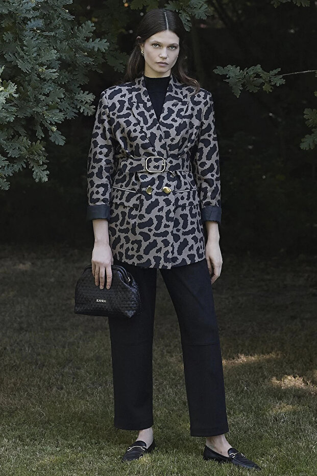 Leopard Pattern Blazer Jacket Mink
