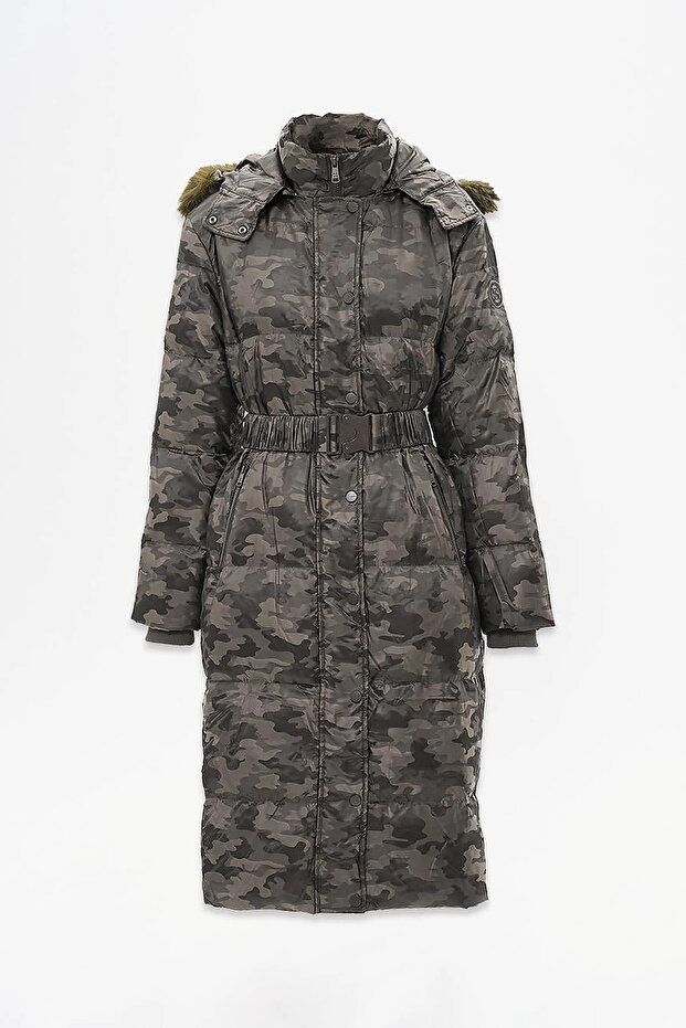 Camouflage Pattern Goose down Filled Coat Khaki