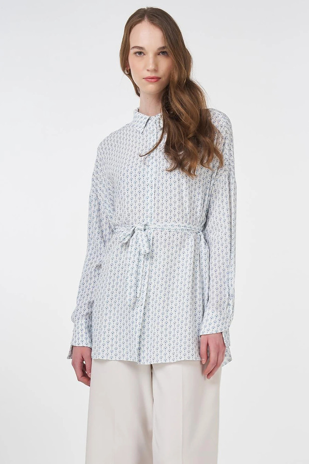 Floral Patterned Viscose Tunic Indigo