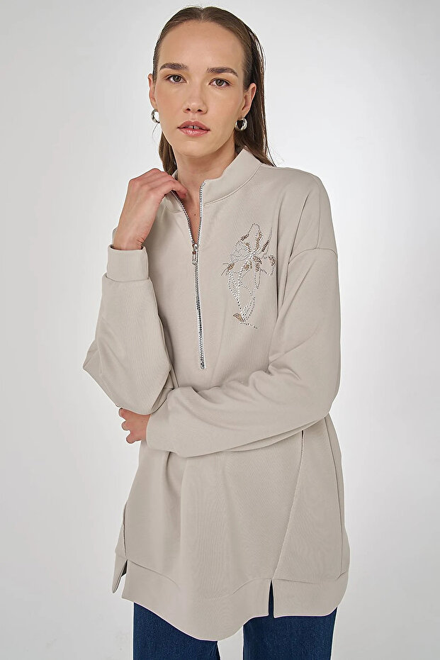 Hotfix Printed Three Thread Sweatshirt Gray