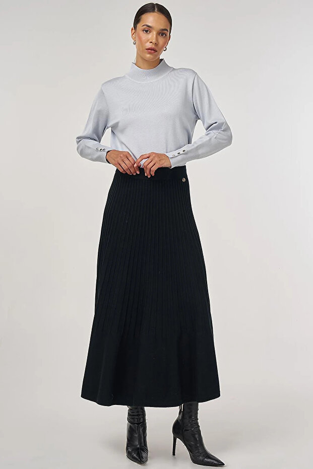 High Waist Viscose Knitwear Skirt Black