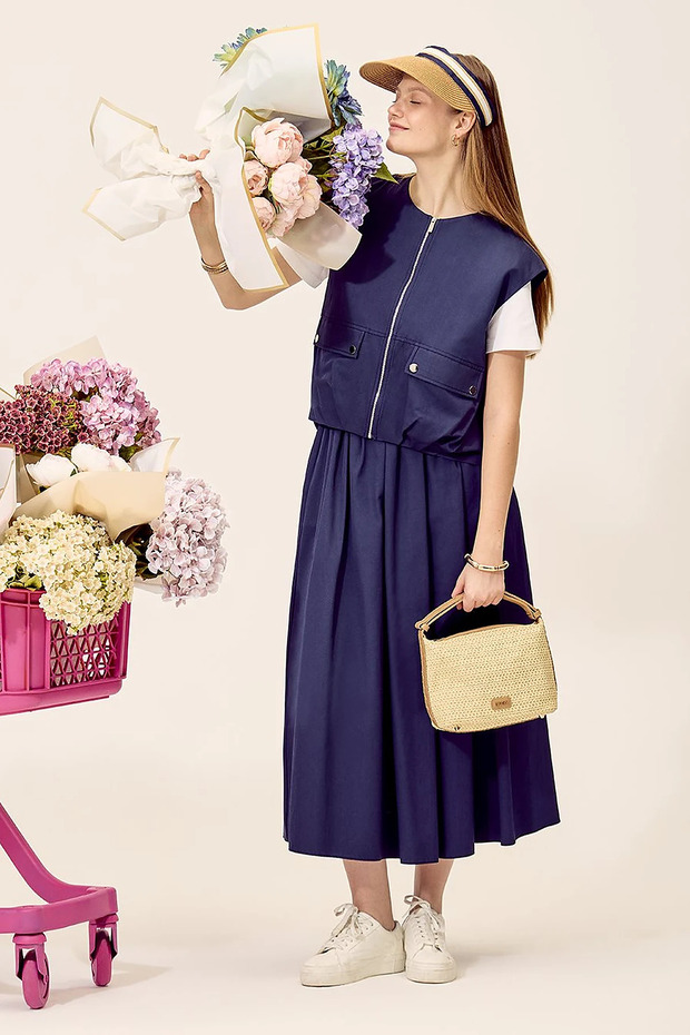 High Waist A-Line Skirt Dark Navy Blue