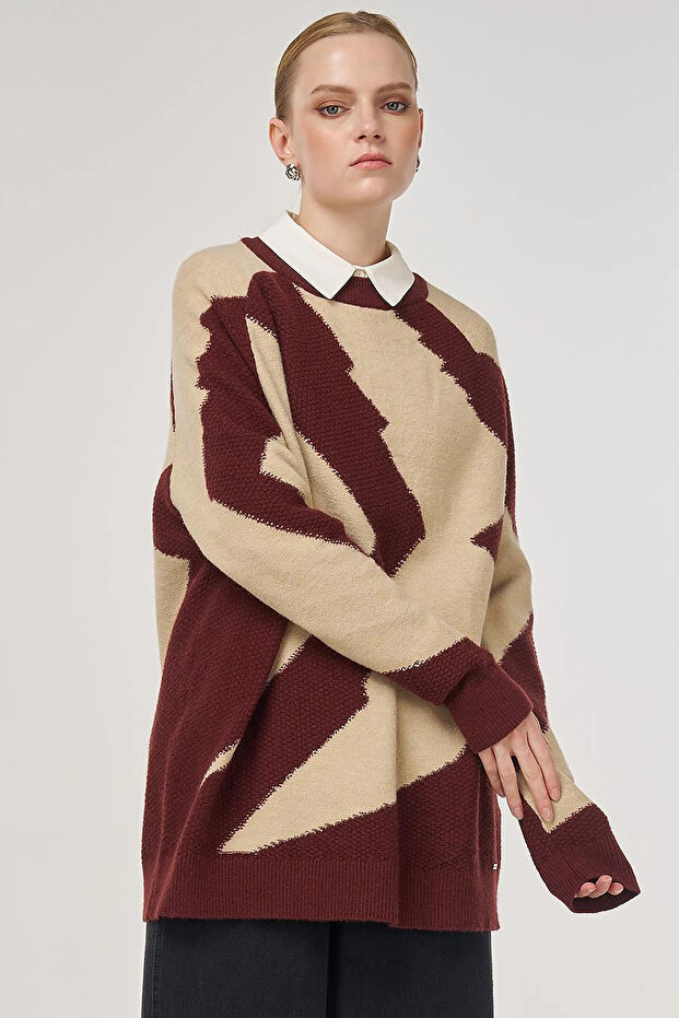 Color Blocked Knitwear Tunic Cream
