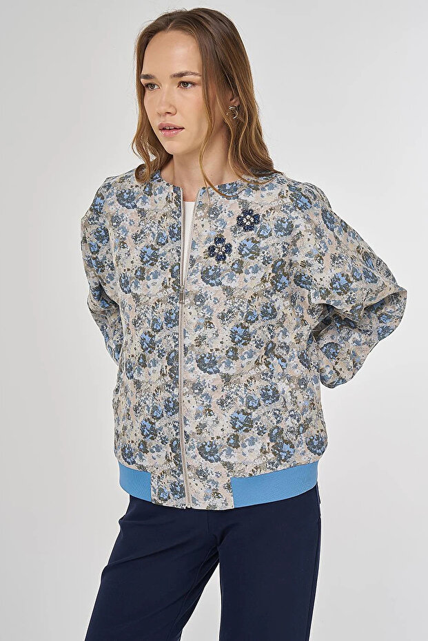 Floral Pattern Jacquard Jacket Khaki