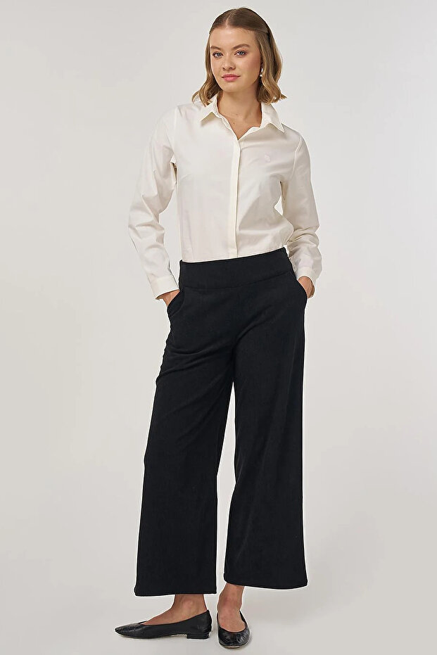 Velvet Trousers with Pocket Detail Black