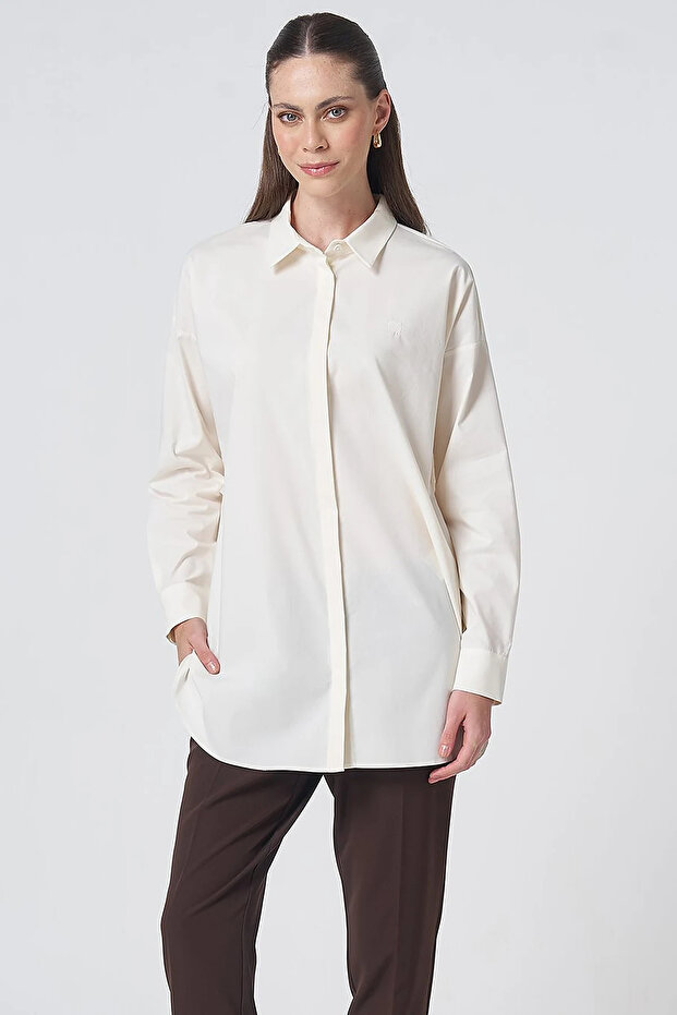 Shirt Collar Basic Poplin Tunic Ecru
