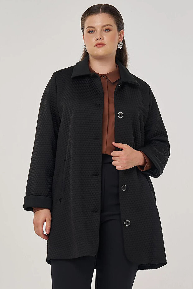 Embossed Pattern Jacket Black