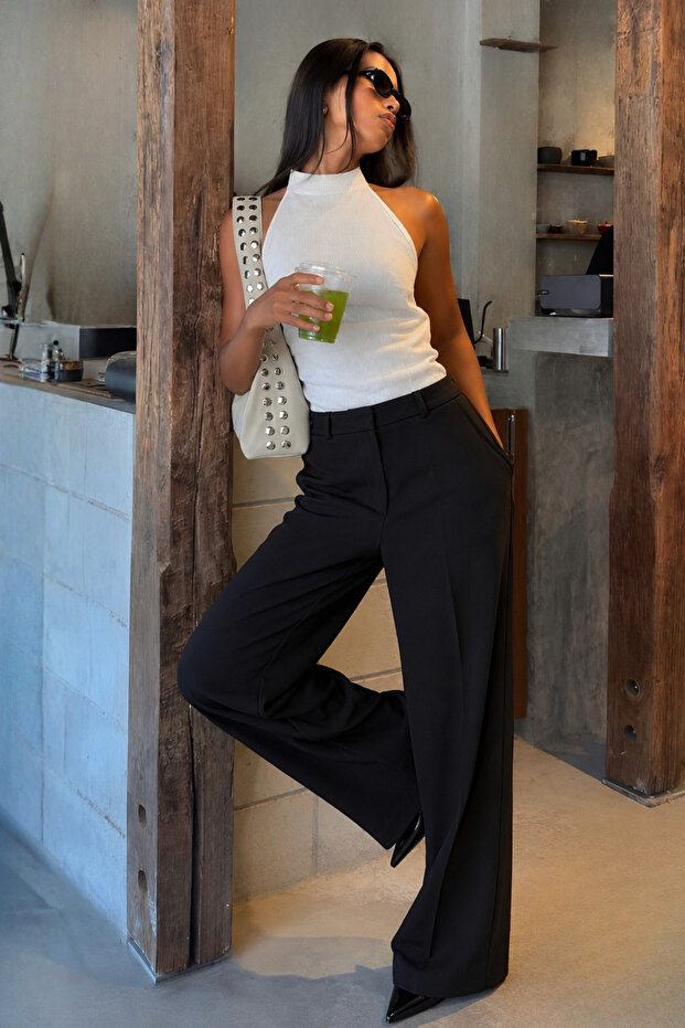 Black Front Pleated Palazzo Women's Trousers Sh243
