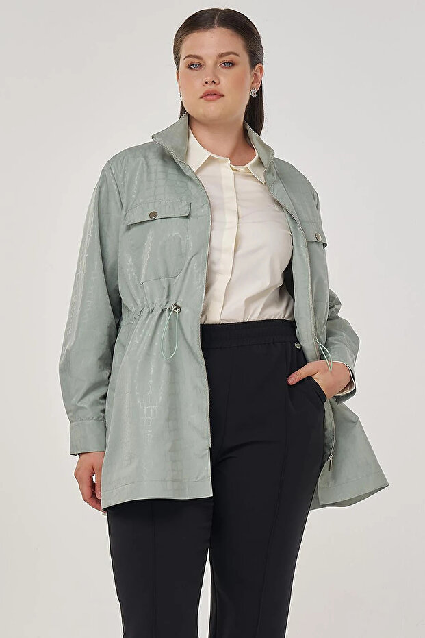 Geometric Pattern Stand Collar Jacket Ice Green