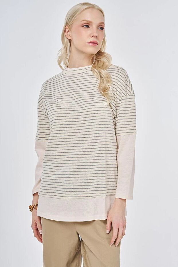 Stripe Pattern Cotton Pack Sweatshirt Light Gray