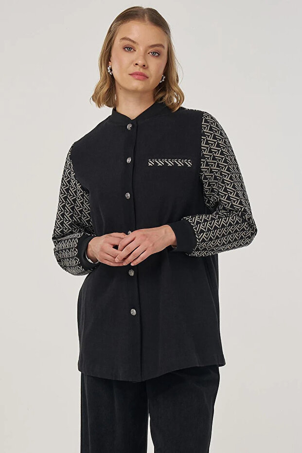 Monogram Embellished College Collar Jacket Black