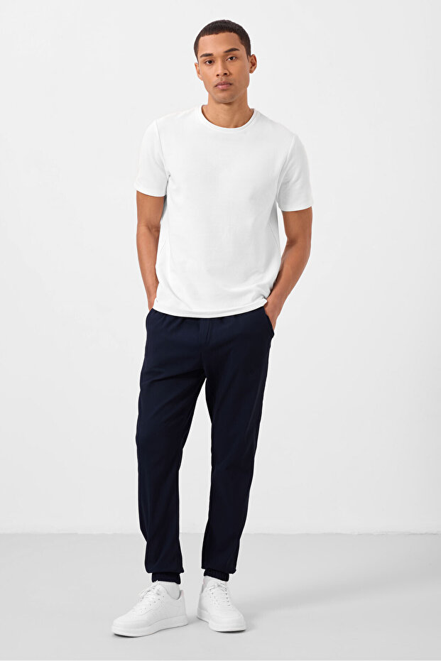 Navy Blue Standard Fit Woven Lightweight Stretchy Chino Men's Trousers - 82176