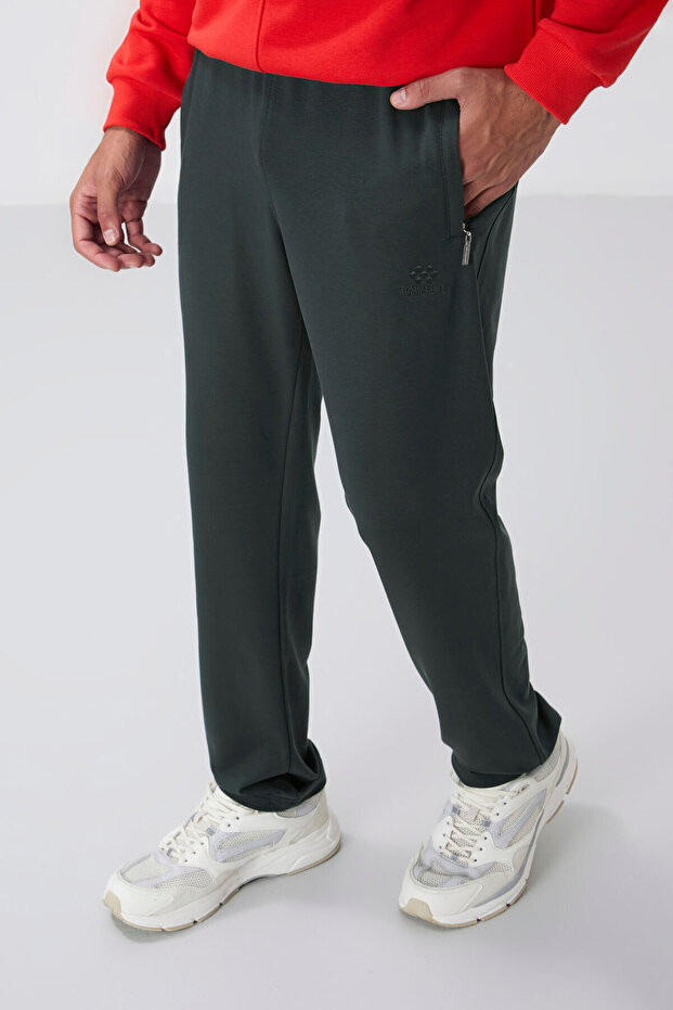 Khaki Zipper Pocket Slim Fit Classic Leg Men's Sweatpants - 84669
