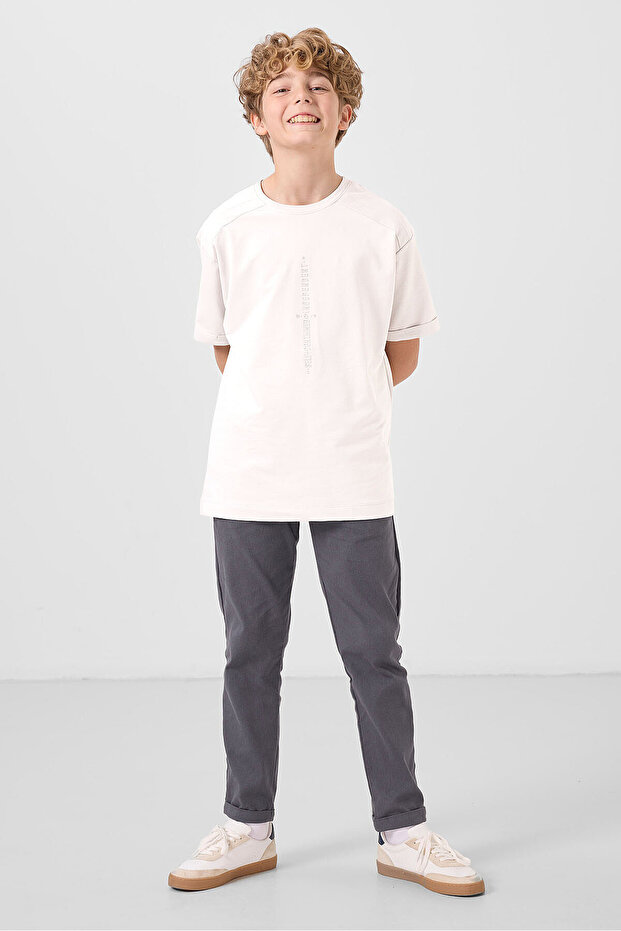 Gray Standard Fit Woven Lightweight Stretchy Chino Boys' Trousers - 11272