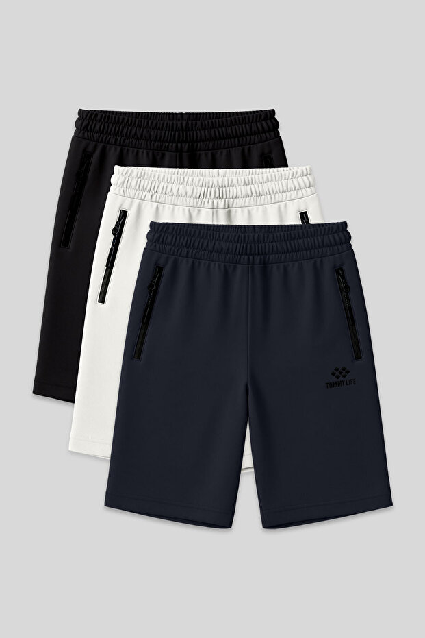 Standard Fit 3-Pack Black-Navy Blue-Ecru Men's Shorts - 81136