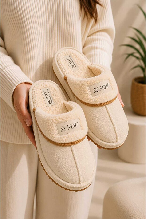 Women's Patterned Plush Non-Slip Lightweight Sole Furry Slippers Dowry Bundle House Slippers