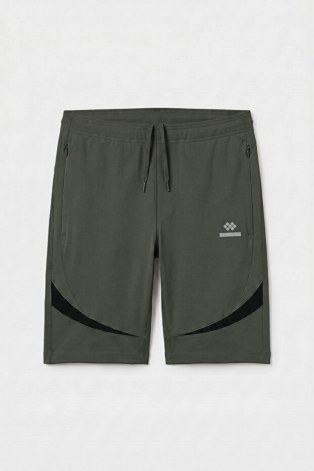 Khaki Comfortable Fit Printed Men's Shorts with Hidden Pocket Detail - 81286