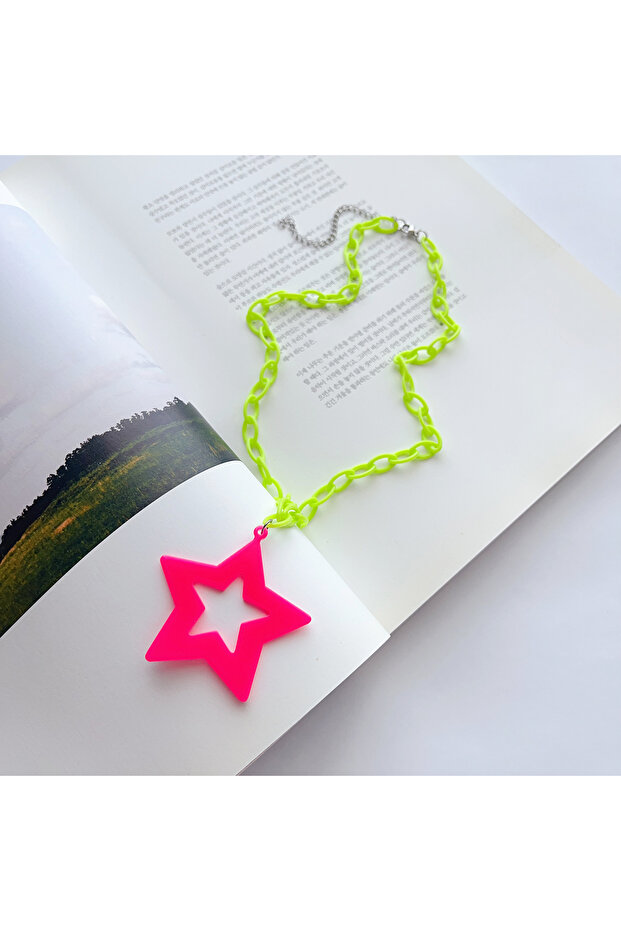 Silver Hip-Hop Rock, Exaggerated Personality, Acrylic Fluorescent Star Pendant, Long Sweater, Chain