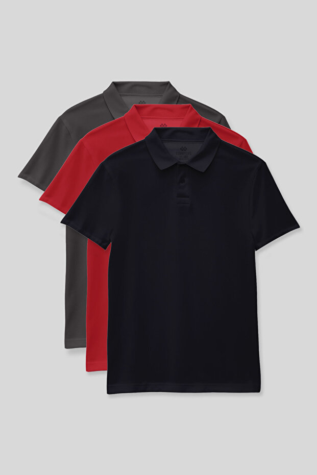 Standard Fit Basic Polo Neck 3-Pack Navy Blue-Dark Gray-Fiesta Unisex Kids T-Shirt - 11330