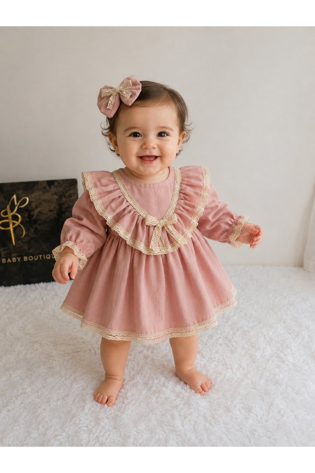 Powder Cream Lace Muslin Dress