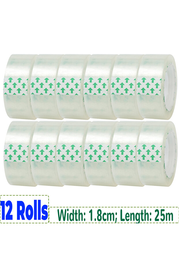 1.8cm 12Rolls 12/6/3/1rolls Transparent Tape Refills Wrapping Tape Roll 0.8cm 1.2cm 1.8cm High-visco