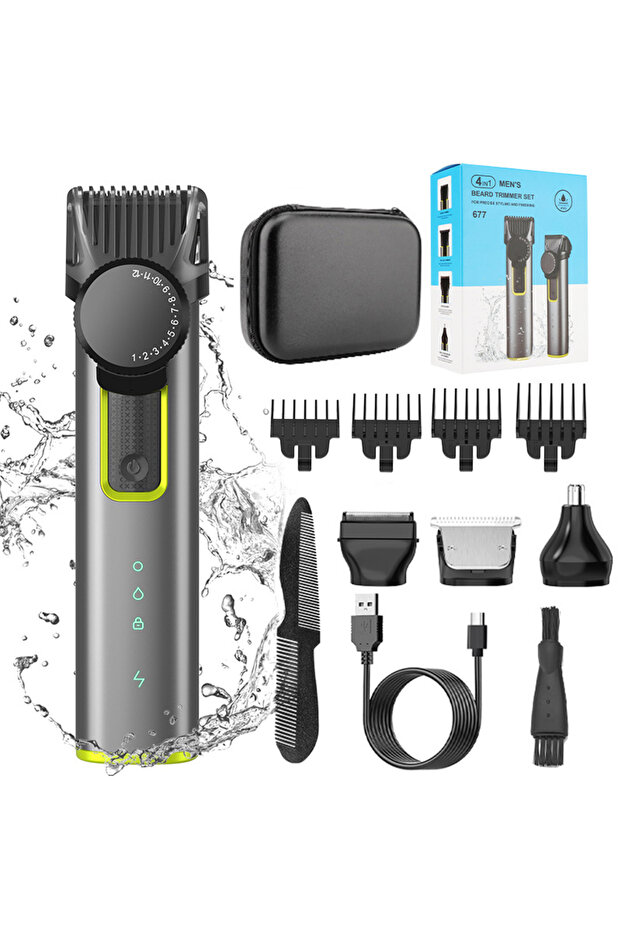 LM-677 Beard Trimmer for Men Adjustable Hair Clippers Electric Cordless Kit Waterproof Professional