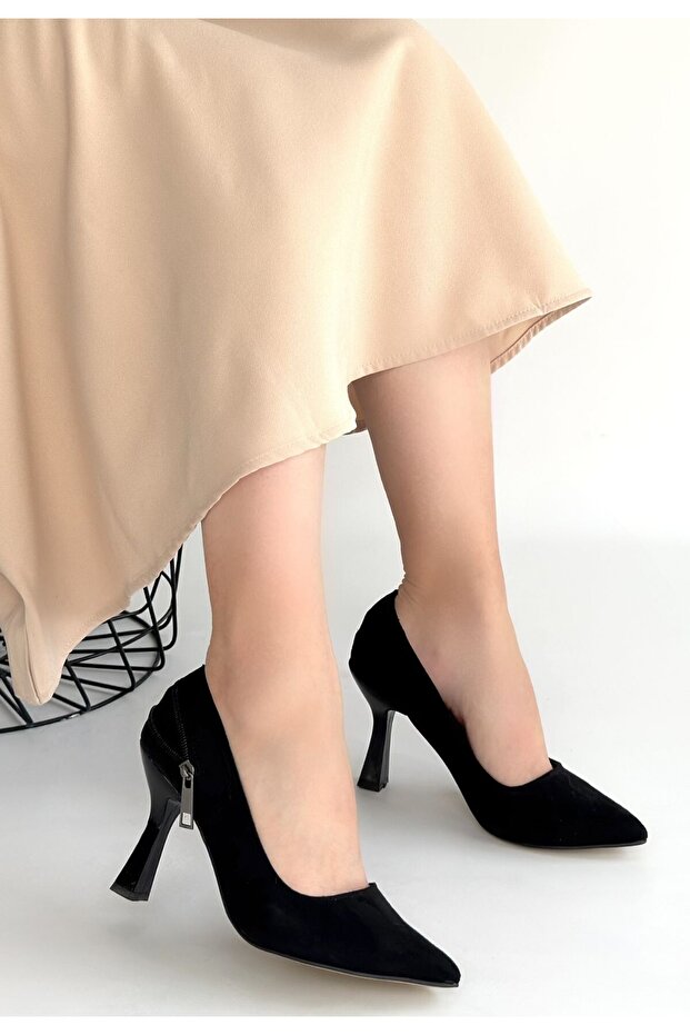 Black Suede Women's Heeled Shoes